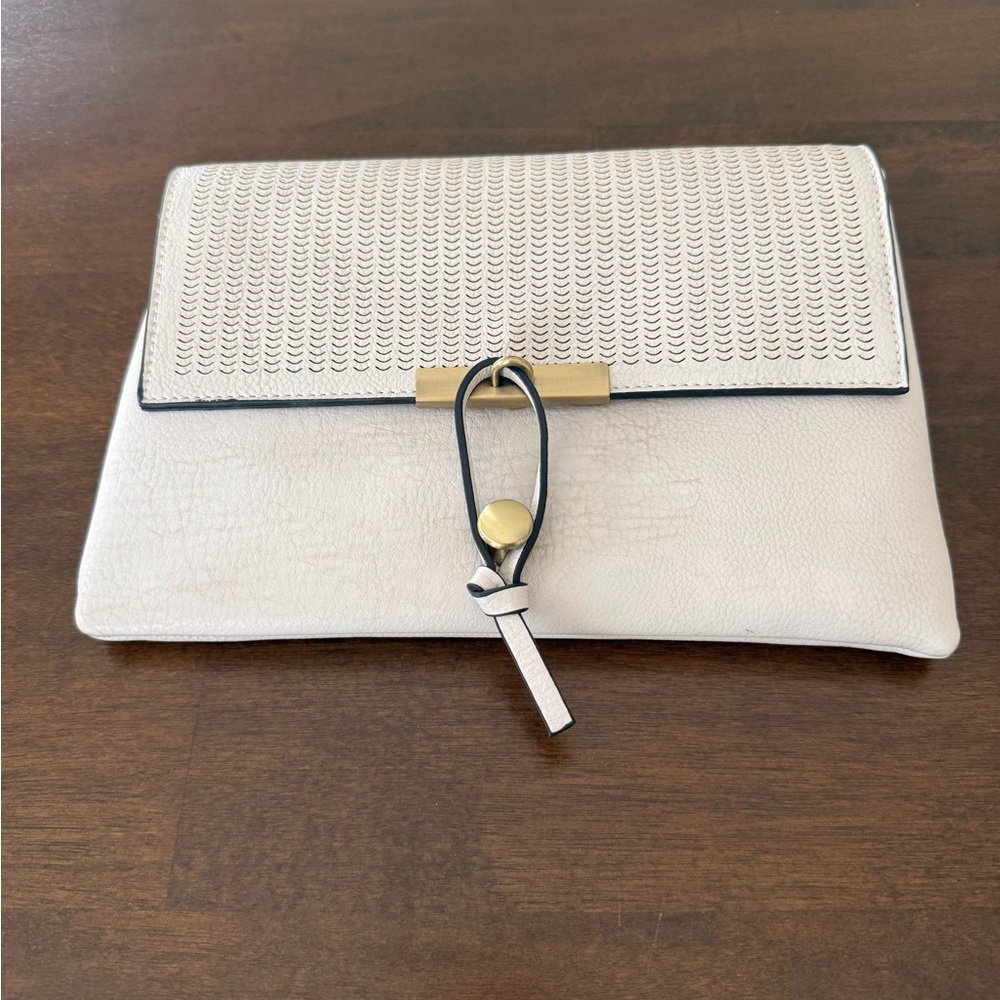 Textured Cream Clutch with Gold Accent
